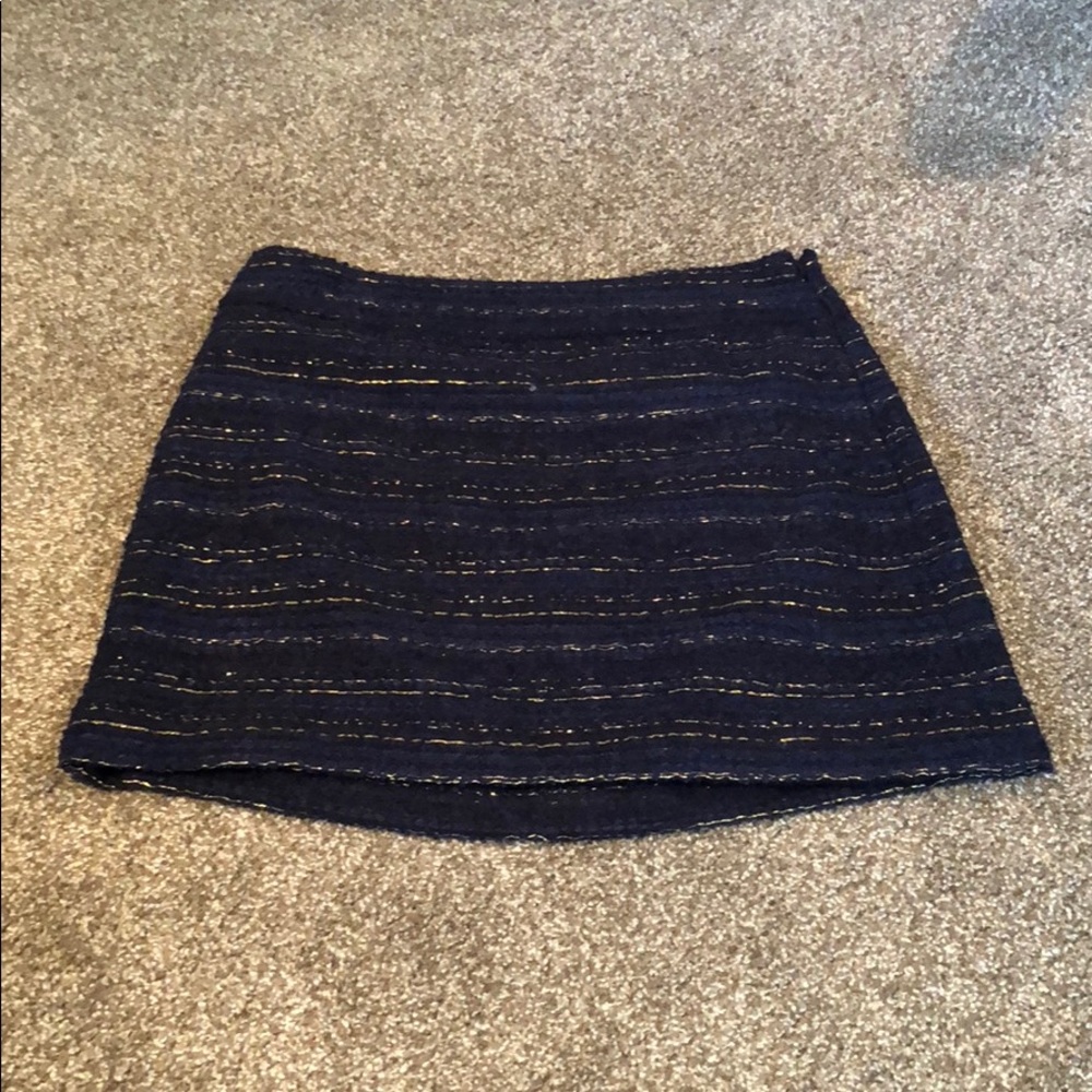 Loft - navy and gold tweed mini skirt